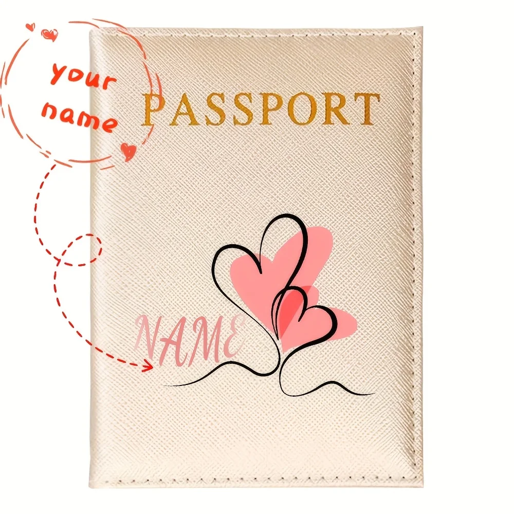 1pc Personalized Name Passport Holder with Pink Heart Design - Slim Travel Wallet, ID & Card Holder, Foldable Document Organizer
