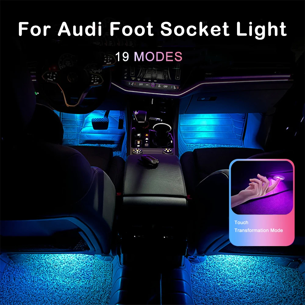 4pcs Car Foot Socket Light 7 colors For Audi A3 A4 A5 A6 A7 A8 Q3 Q5 Q7 Q8 Interior Atmosphere Lamp Modification Accessories