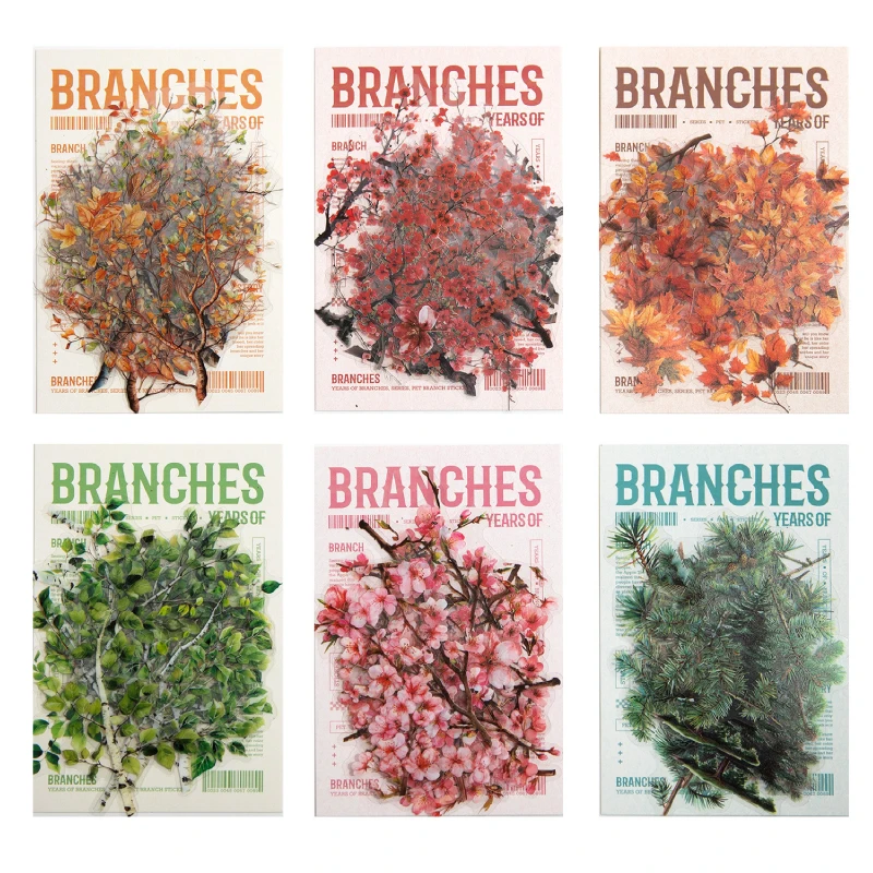 PET Sticker Pack Years Branches Series Plant Branche Landscape Hand Account Creative Collage Material DIY Photo Frame Decoration
