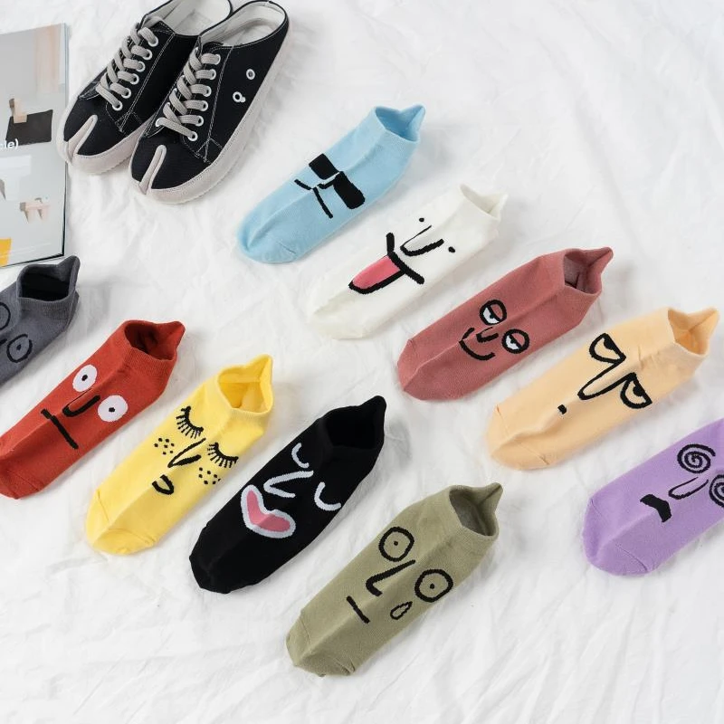 10 Pairs/Pack Korean Style Harajuku Trend Women Colorful Funny Expression Surprise Socks Girl Kawaii Socks Low Tube