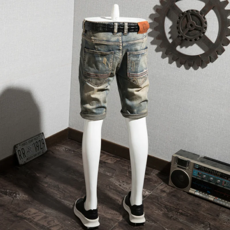 

JXN821 Summer denim shorts men's embroidery small Qingxin tide brand hip-hop five trousers straight