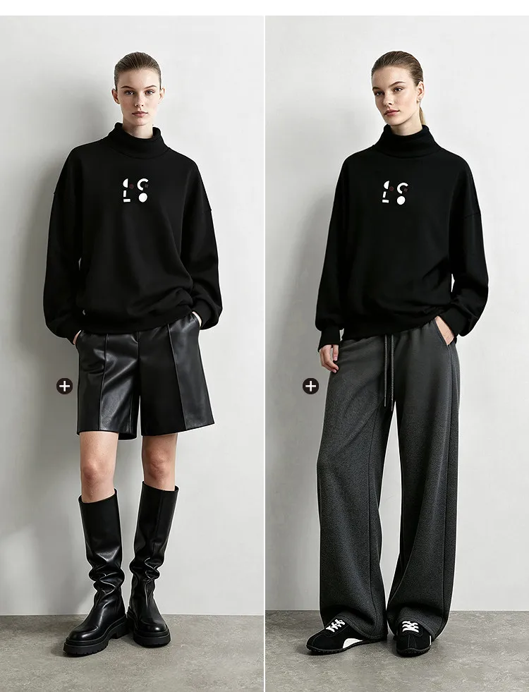 Amii Mock Neck Fleece Lined Sweatshirt Drop Shoulder Oversized Slimming Casual Minimalist Winter Women's Sweaters 12614002