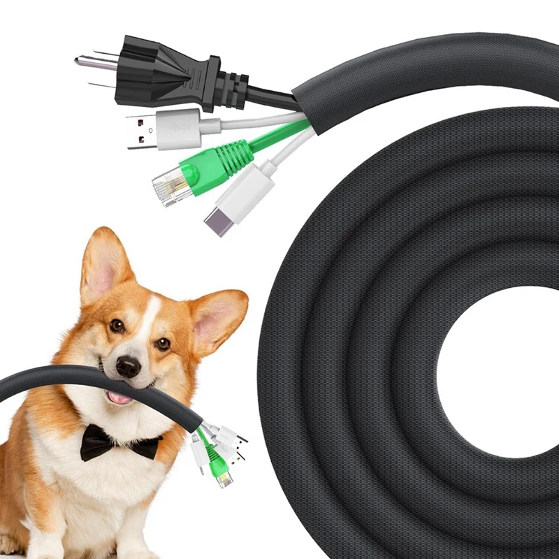 Pet-Friendly 10Ft Cable Protector, 1/2Inch Cord Sleeve, Safeguards Wires From Dog And Cat Chewing