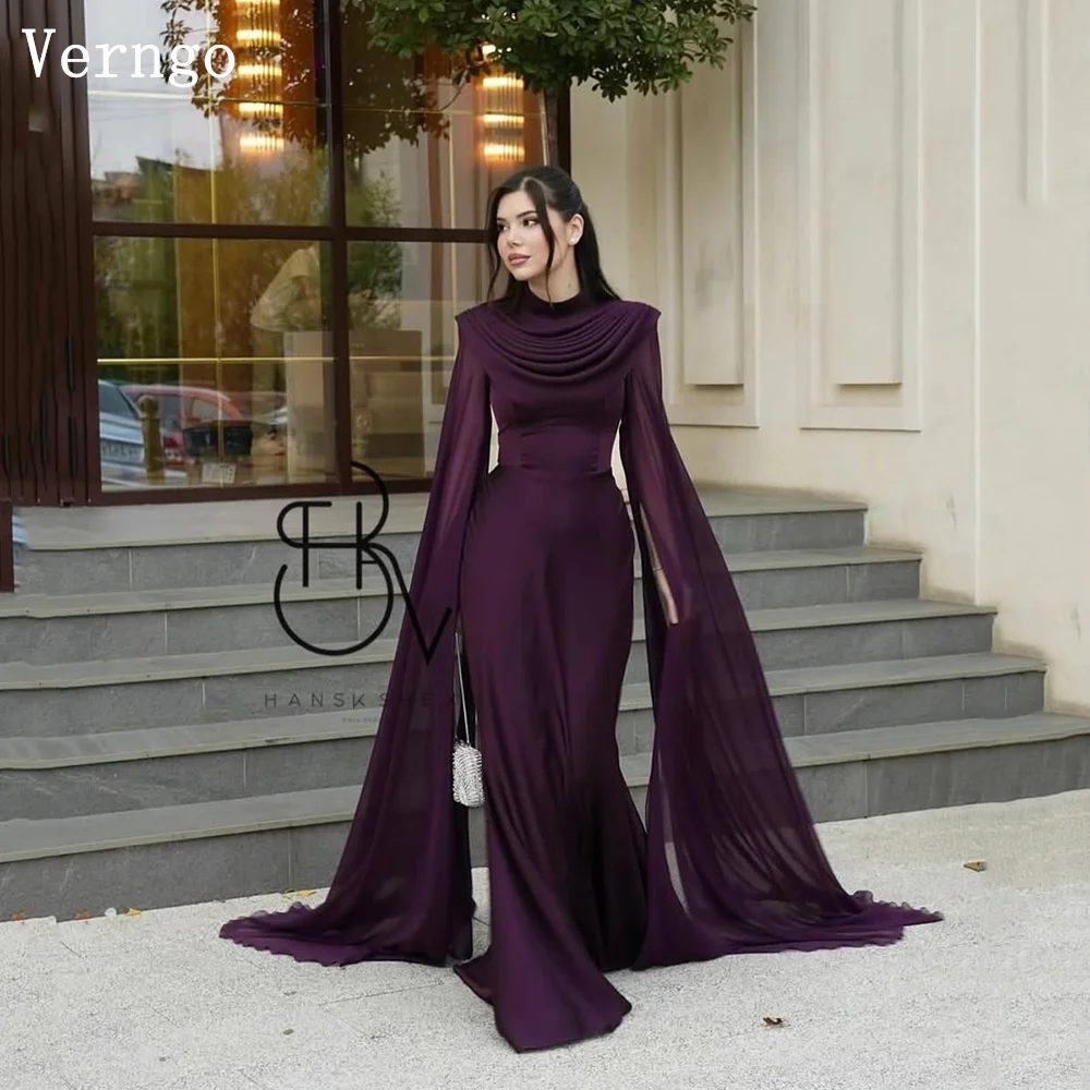 

Verngo Bark Purple Prom Gowns O Neck Maxi Pleated Formal Occasion Dresses Sequined Arabia Evening Dress Customized