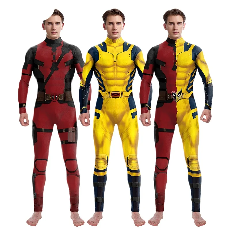 

New product explosion Cross-border European and American movies Deadpool Wolverine cos cosplay clothes onesie printed tights