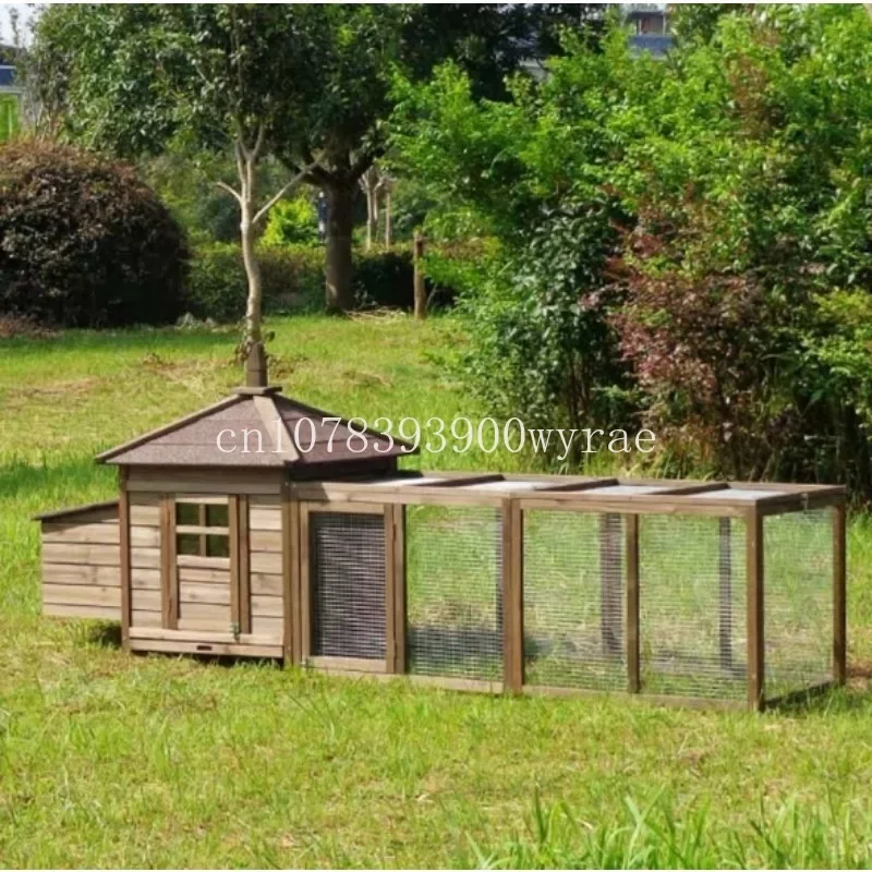 

Wooden Chicken House Large Rabbit Hutch Poultry Cage Hen Pen Backyard with Double Run, Nesting Box