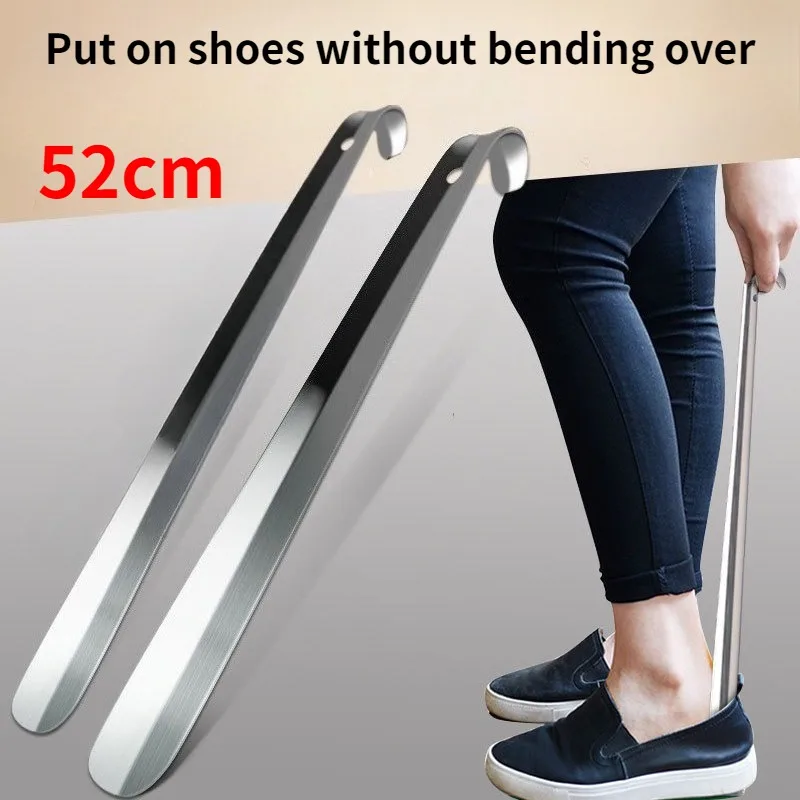 52 سنتيمتر اضافية طويلة لبيسة الحذاء الفولاذ المقاوم للصدأ الفضة الأحذية المعدنية مزيل الحذاء رافع المعونة زلة الحذاء سحب أداة ملصق الأحذية