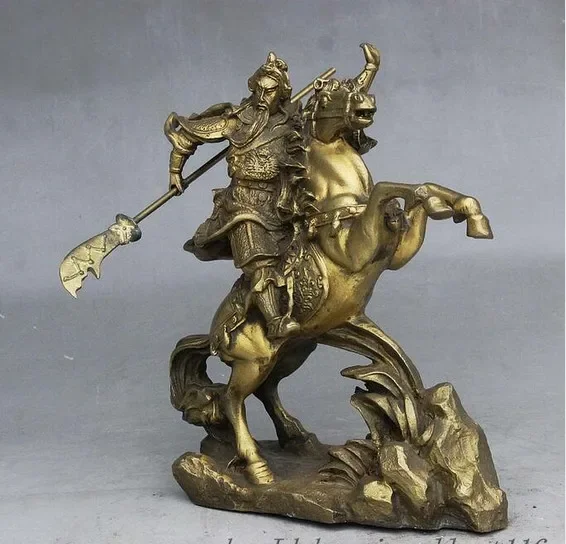 China Fengshui Brass Warrior God Guan Gong GuanYu Hold sword Ride Horse Statue