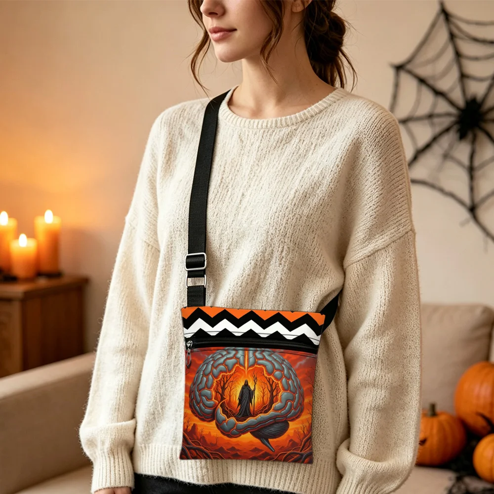 Halloween Brain Forest Crossbody Bag Portable Mini Phone Pouch with Zipper Closure Suitable for Beach Trips Daily Tasks