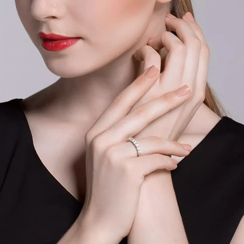 TEZZC Full 3mm Moissnaite Ring For Women S925 Sterling Silver Wedding Sparkling Certificated Lab Diamond Finger Rings Jewelry