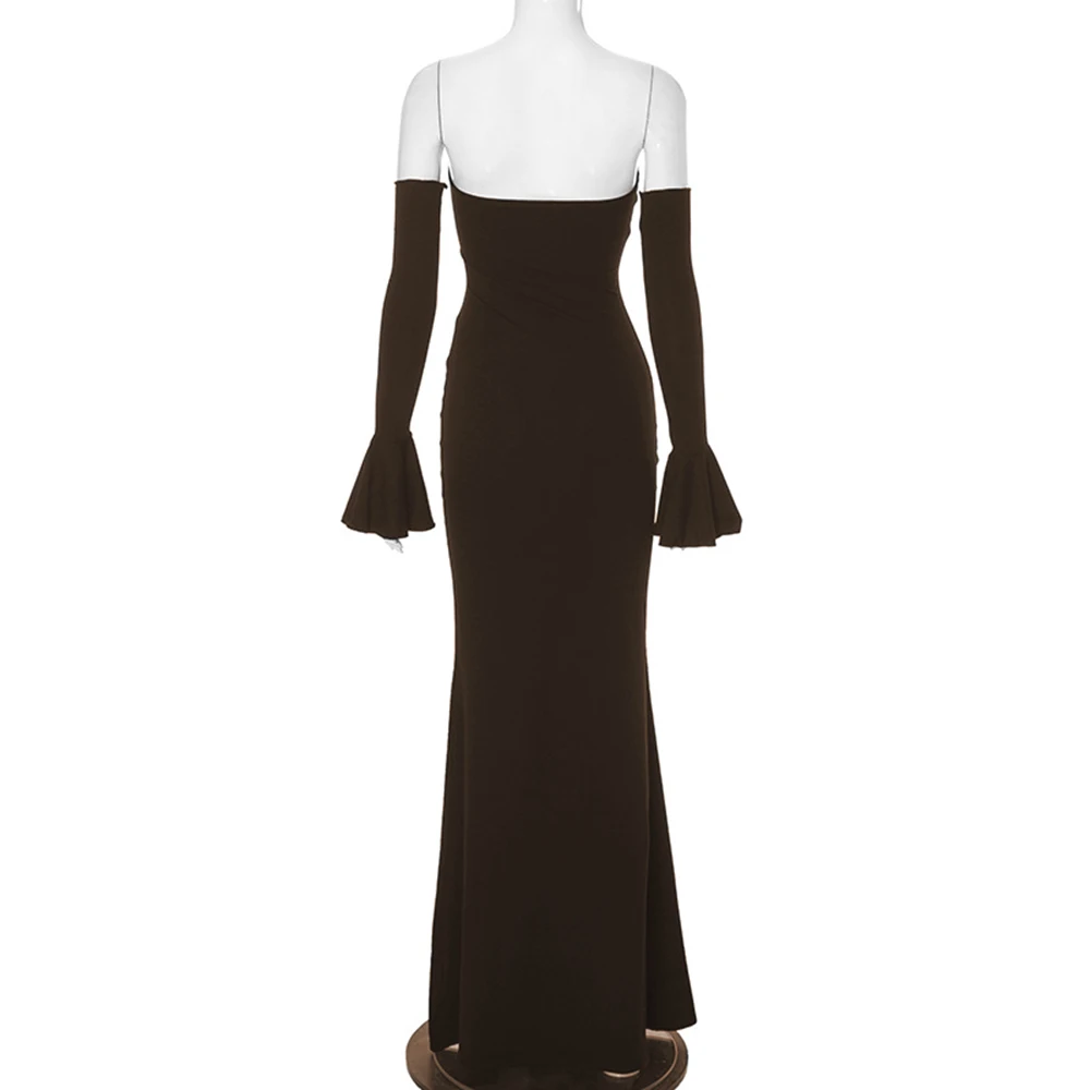 ثوب الحمل البني قبالة الكتف كم طويل الأمومة التقطت الصور اللباس ماكسي الزي الأمومة التصوير الدعامة الاستوديو