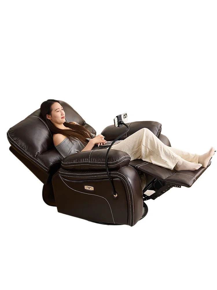 Leather single sofa, electric reclining, sleeping head and other space sofa cabin, massage recliner, rotatable