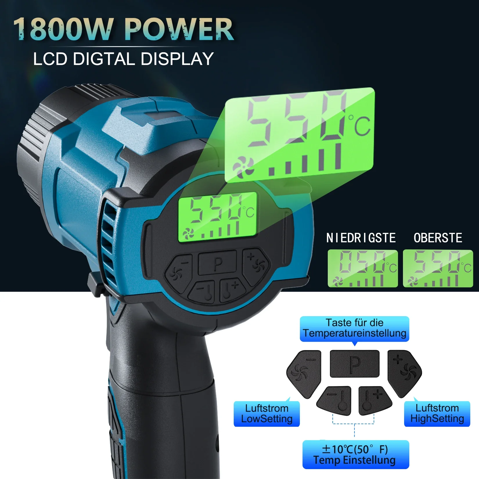 ماكيتا 550 ° مسدس حراري للتحكم في درجة الحرارة C مسدس هواء ساخن محمول لاسلكي مع شاشة LED منفاخ حراري لحام #3