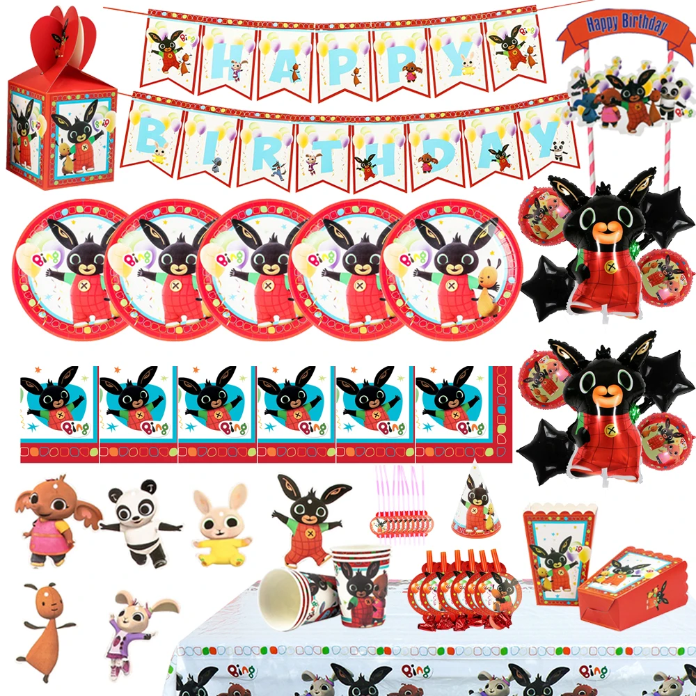 

Hot Anime Black RABBIT Theme Birthday Party Decoration Background Cup Balloon Cake Topper Backdrop Baby Shower Supplies Kid Gift