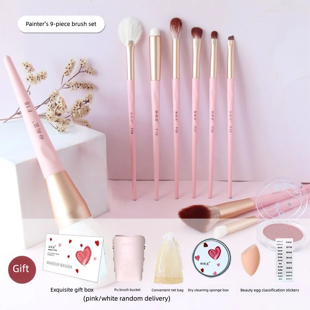 Conjunto de pincéis de maquiagem rosa pintor de 9 peças, um conjunto completo de ferramentas de beleza portáteis com cerdas super macias, pincéis de maquiagem Cangzhou