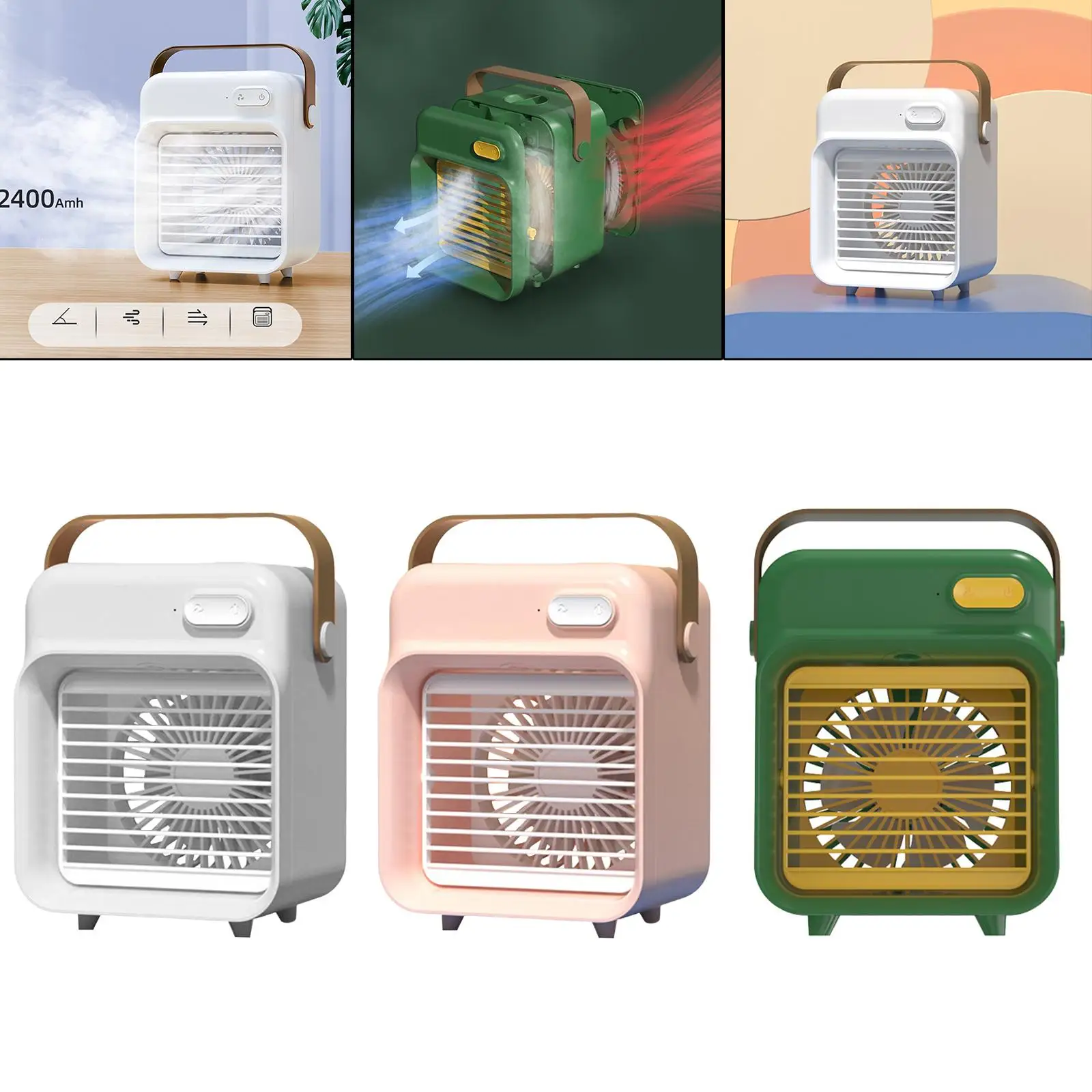 3 سرعات مكيف هواء متنقل لاسلكي مرطب نوع C تبريد سريع 2400mAh مروحة تبريد الهواء للتخييم الصيف غرفة نوم