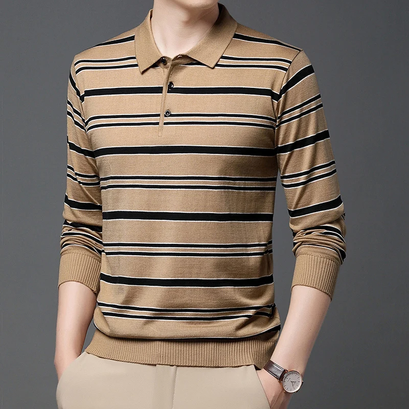 

Long Sleeved Polo Shirt A Casual Simple and Comfortable Texture Daily Thickened and Warm Pullover Men