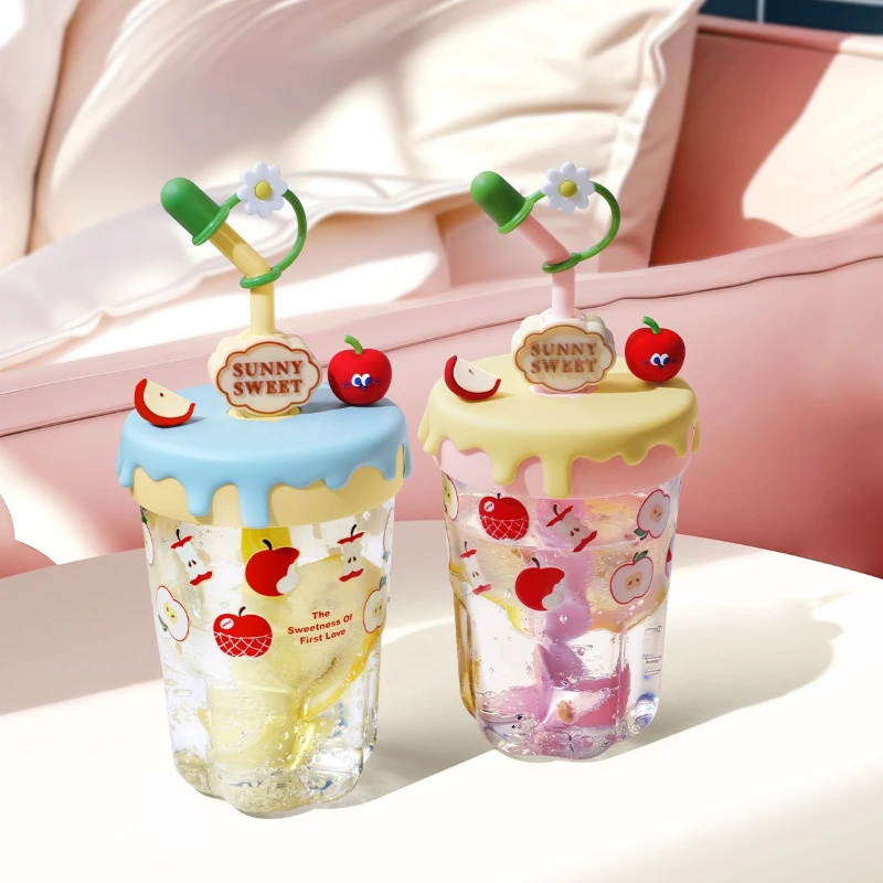 

Stylish Apple Cream Mixing Cup - Portable Straw Cup for Milk/Coffee/Juice, Easy Stirring & Leakproof