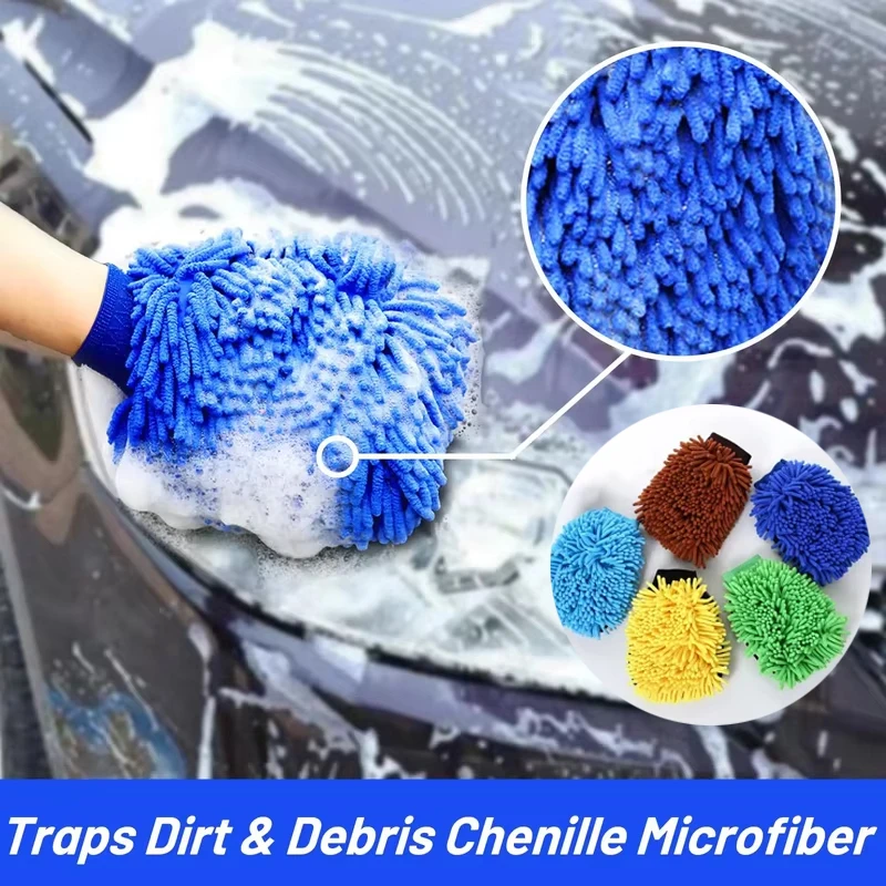 Microfiber Chenille Car Wash Gloves Coral Velvet Pad Double-Faced Mitt Auto Care Vehicle Cleaning Tools Clean Motorcycle Gloves