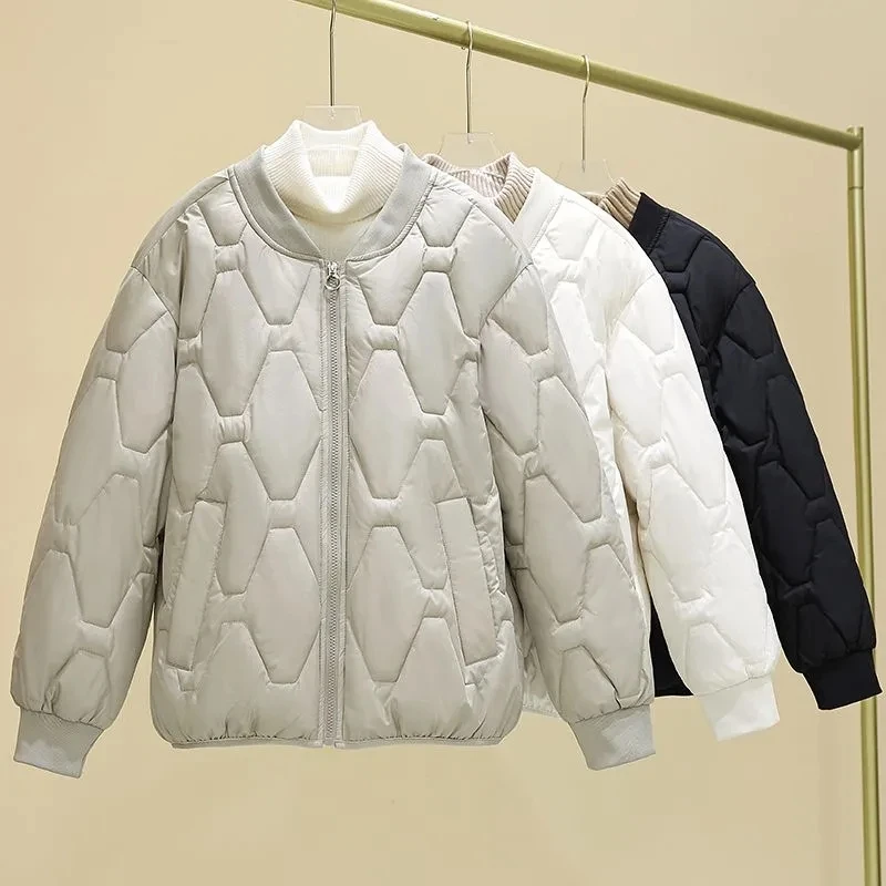 

2025 Autumn/Winter New Cotton Short Jacket for Women Loose Slim Warm Korean Edition Lightweight Round Neck Baseball Jackets Top