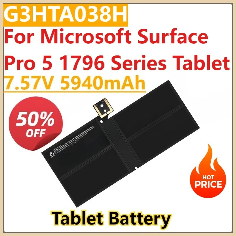 

New G3HTA038H Replacement Tablet Battery 7.57V 5940mAh For Microsoft Surface Pro 5 1796 Series Tablet