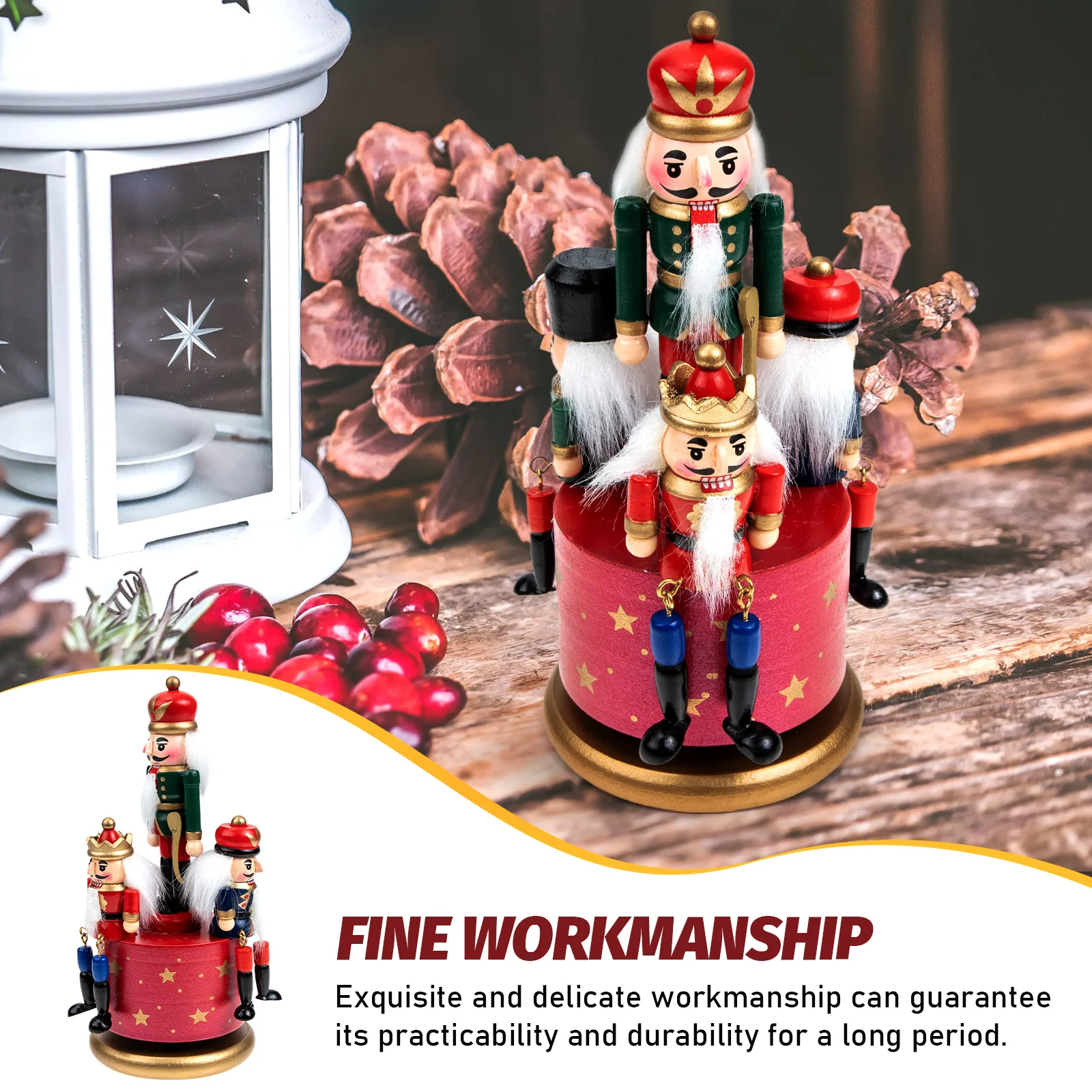 

Nutcracker Music Painted Wood nament Xmas Style Rotating Musical Xmas Gift Home Desktop Adorns Supplies Desktop Gifts