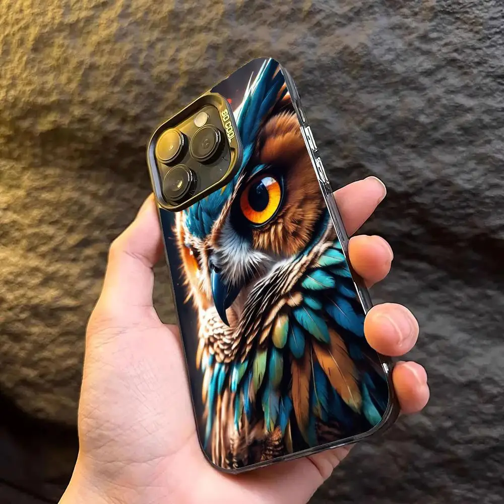 

Blue owl design phone case for iPhone 16 15 14 13 12 11 Pro/ Max/Plus shock-proof rear cover anti-fingerprint