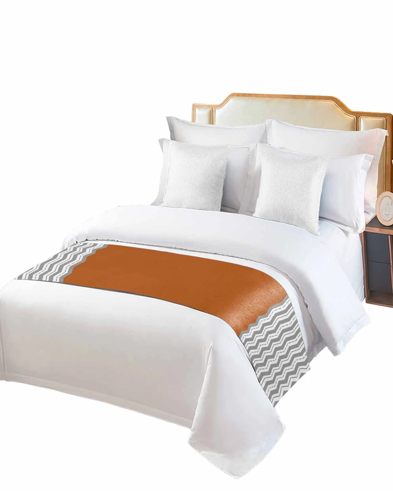 

Simple Burnt Orange Grey Wavy Bed Runner Luxury Hotel Bed Tail Scarf Decorative Cloth Home Bed Flag