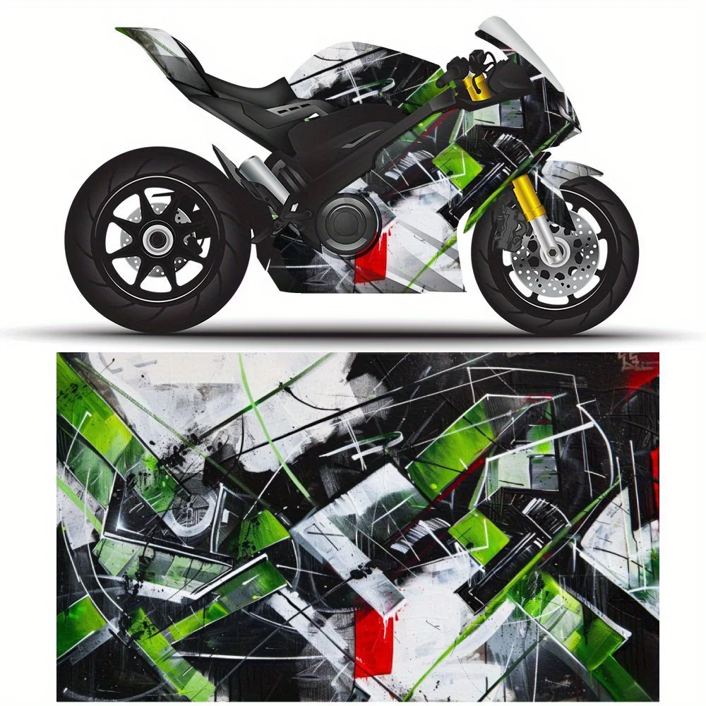 

2 шт. самоклеящаяся наклейка из ПВХ для мотоцикла с энергичным зеленым и черным рисунком кистью, пленка для кузова мотоцикла, подходит для