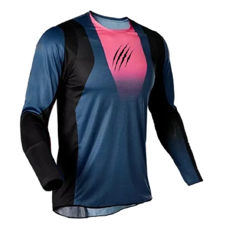 

Deep Blue Long Sleeved Off-road Motorcycle Riding Shirt with Pink Claw Pattern, Riding Off-road Clothing