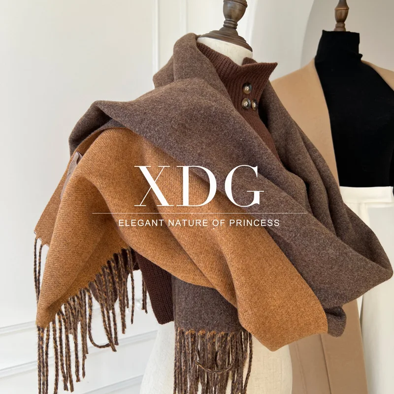 

Women Winter Scarf High-quality Double-sided Imitation Cashmere Fluffy Scarf Fashion Versatile Commuter Shawl Stole Tassel Wraps