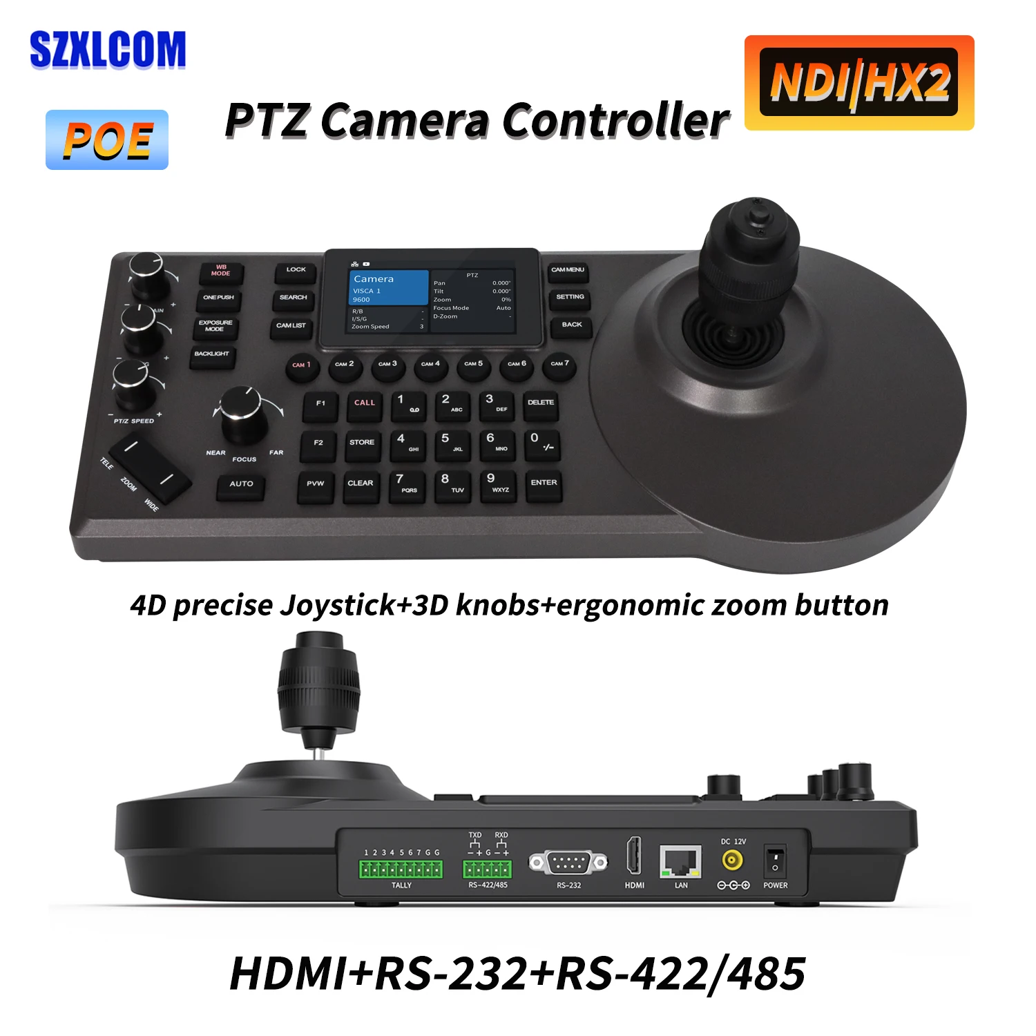 SZXLCOM PTZ Camera Control Keyboard HDMI POE NDI controller 4D Joystick video conference camera keyboard for live streaming