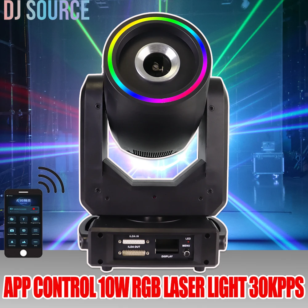 

APP Control 30KPPS 10W RGB Лазерный движущийся головной свет с SMD-лучевым узором Сканер Проектор Сценический лазерный свет DMX512 для DJ Club