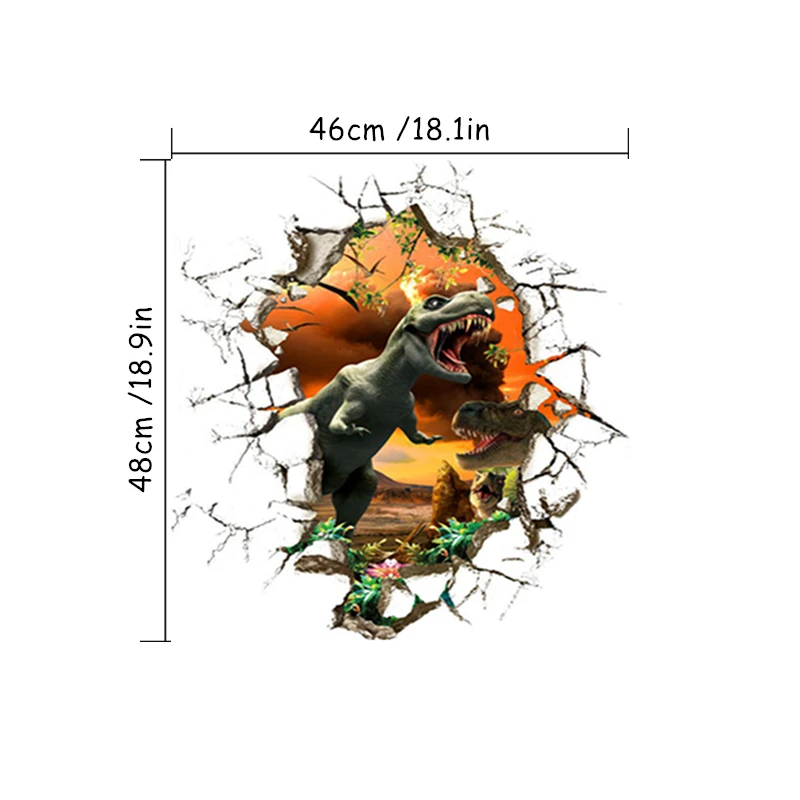 Funny Dinosaur Broken Wall to Flee Jurassic World 3D Vinyl Stickers Home Decoration for Kids Room Bedroom Sci-fi Anime Poster