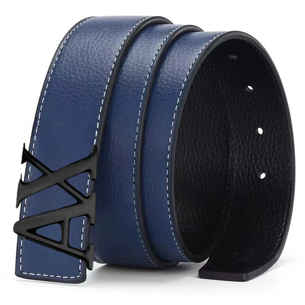 حزام فستان من جلد البولي يوريثان قابل للعكس للرجال، حزام بإبزيم أسود، عيد الحب #5