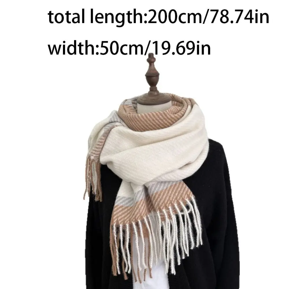 Bufanda a cuadros de estilo coreano suave, bufanda de Cachemira gruesa a prueba de viento para mujer, calentador de cuello de invierno Simple y elegante para uso diario