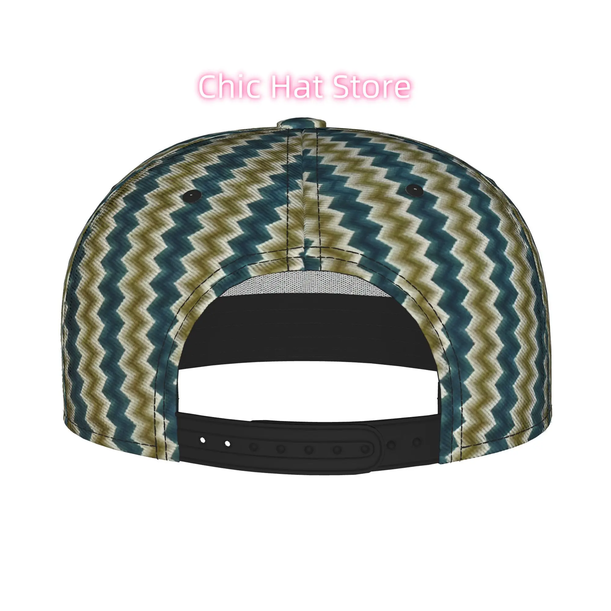 1pc Teal And Beige Chevron Pattern Fully Printed Hip-Hop Cap, Stylish Flat-Brimmed Baseball Cap, Trucker Caps Baseball Caps Golf view 5
