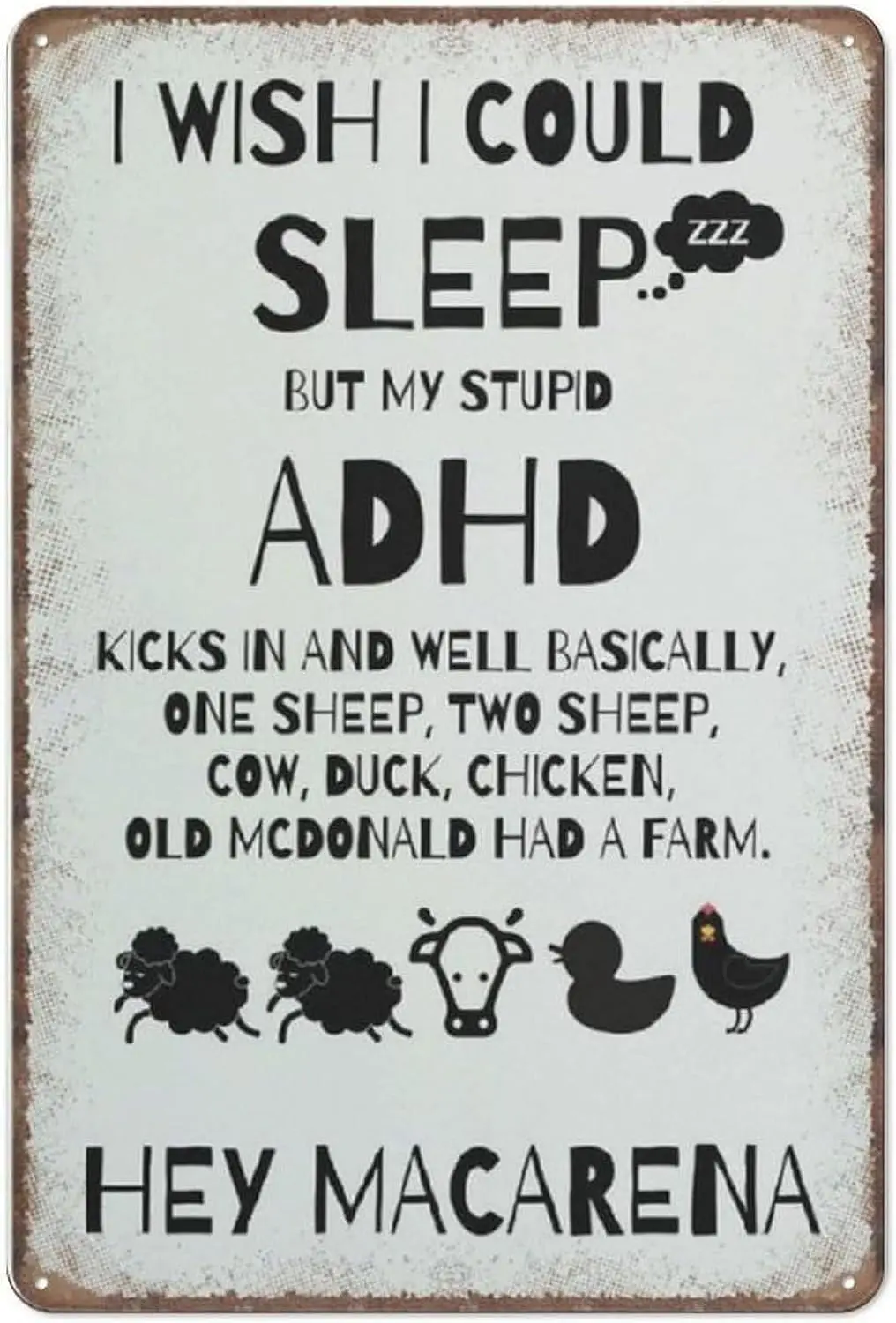 ADHD Awareness, Autism Tin Sign, , Rectangular, Wall Mount, Retro Style, Rustic Theme, Metal with Aluminum Core, Perfect for Bed