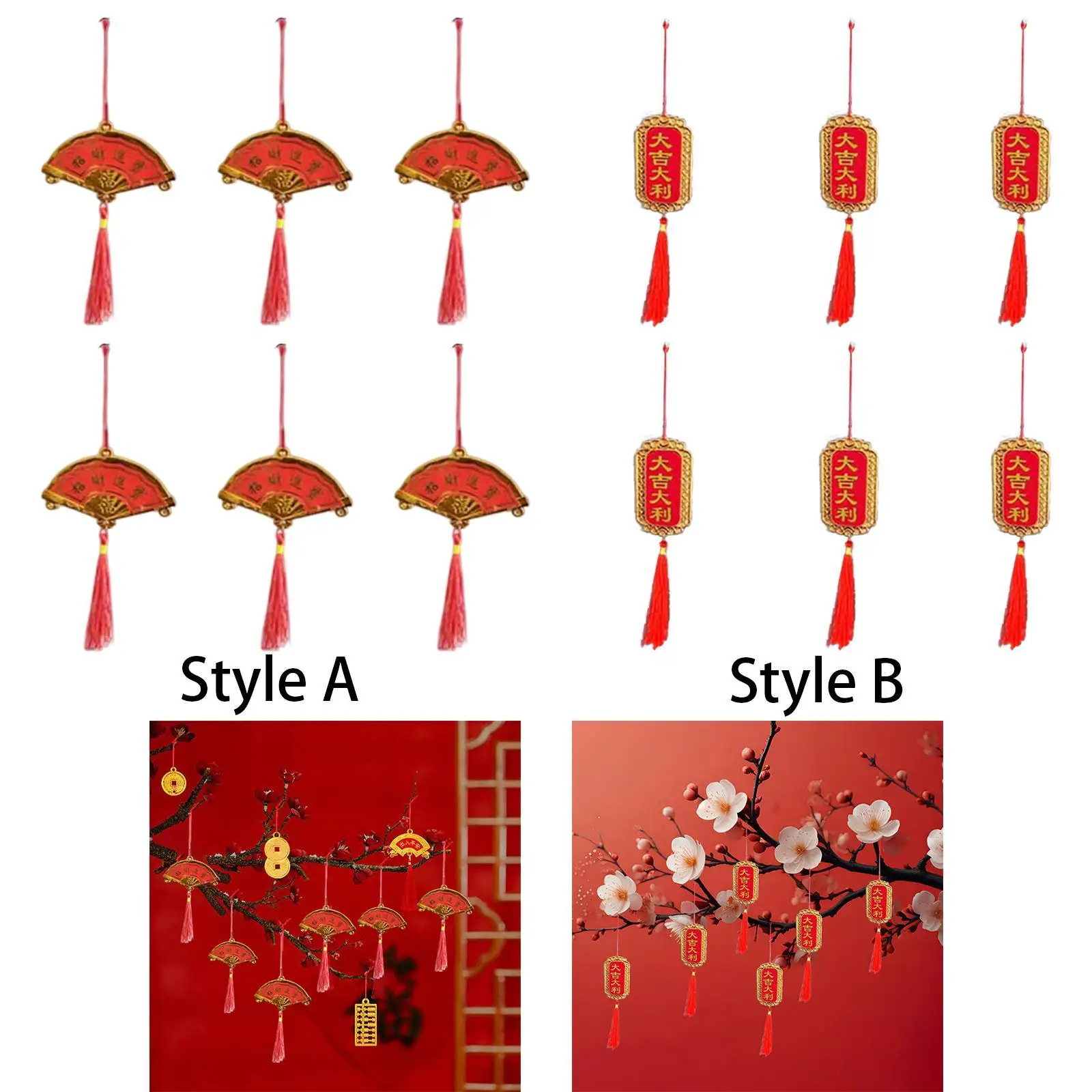 

6Pcs Chinese New Year Hanging Decorations Spring Festival Decor New Year Pendants for Tree Living Room Office Bedroom Window