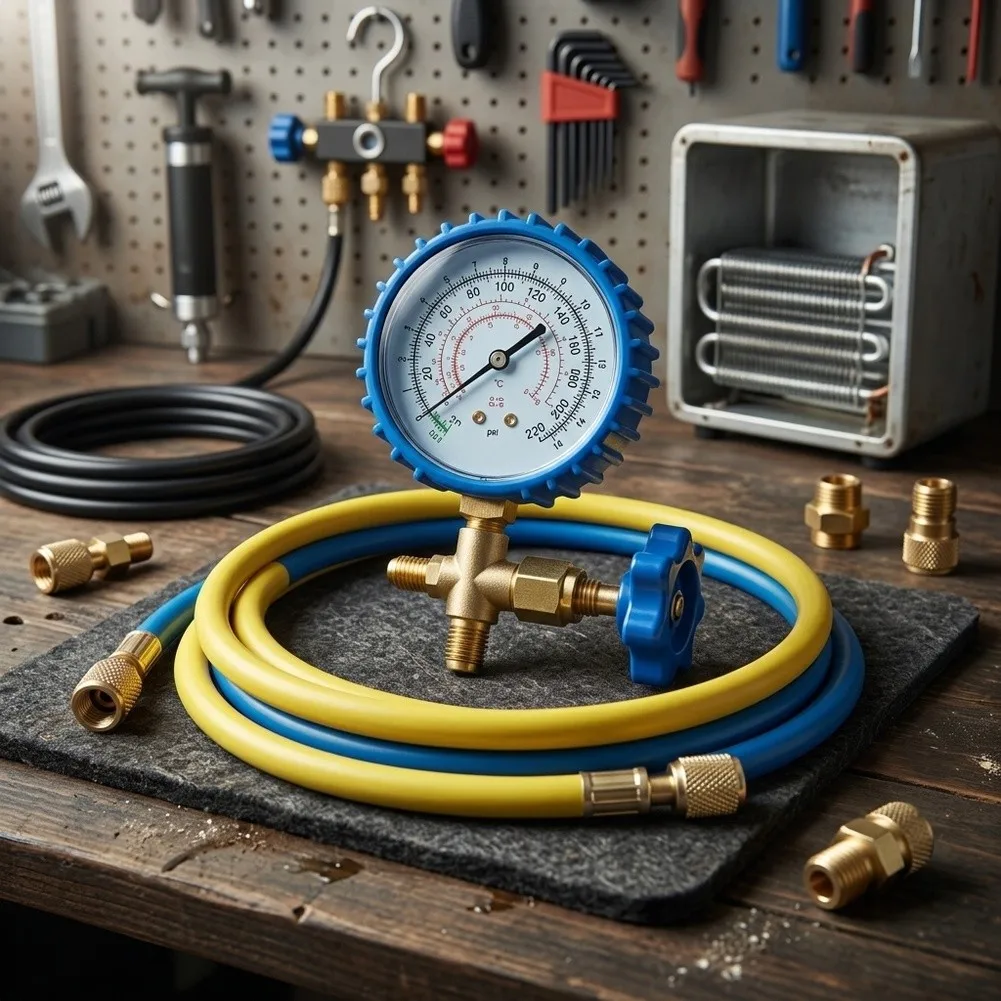 HVAC Manifold Gauge Set For R22 R134a R404A R502 Air Conditioning Refrigeration Tool With High Low Pressure Gauges And Hoses