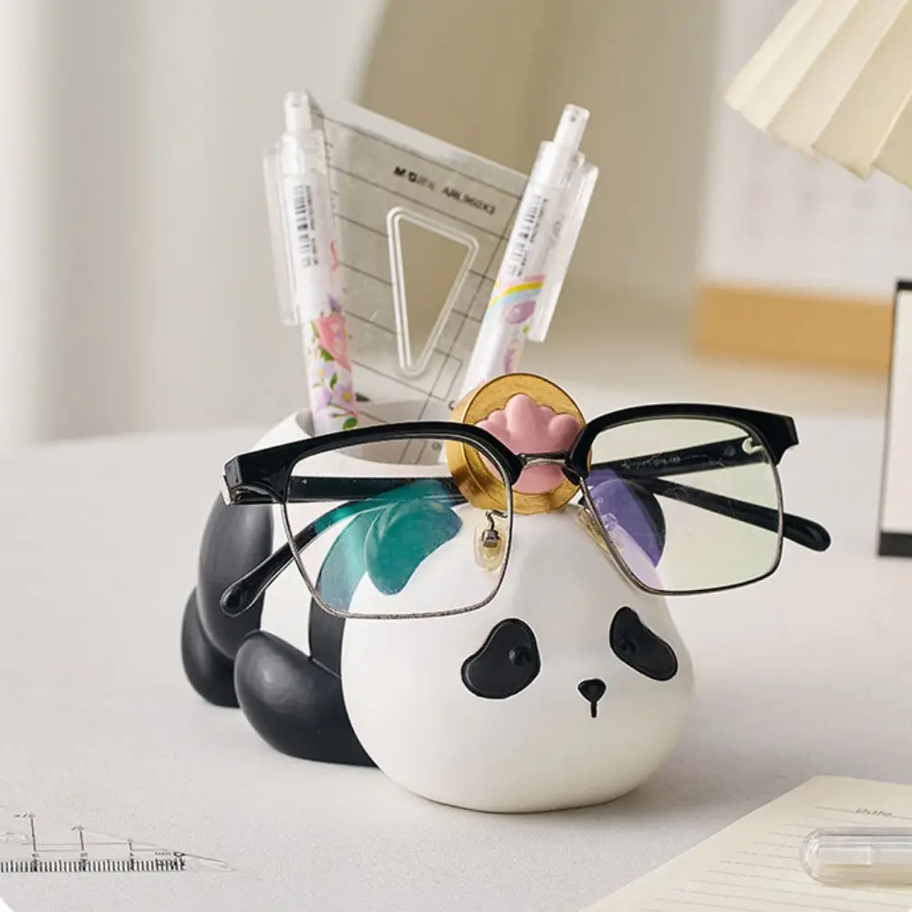 High Aesthetic Cute Animal Pen Holder Cartoon Unique Resin Panda Statue Large Capacity Desktop Rabbit Ornament Home