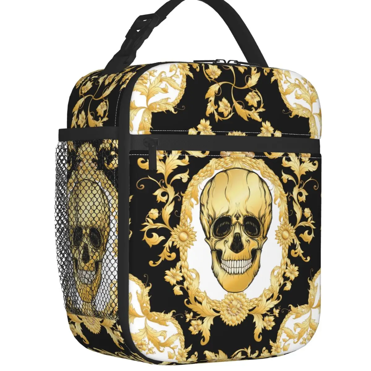 

Luxury European Skull Baroque Floral Insulated Lunch Bags Rococo Style Resuable Thermal Cooler Bento Box Kids School Children