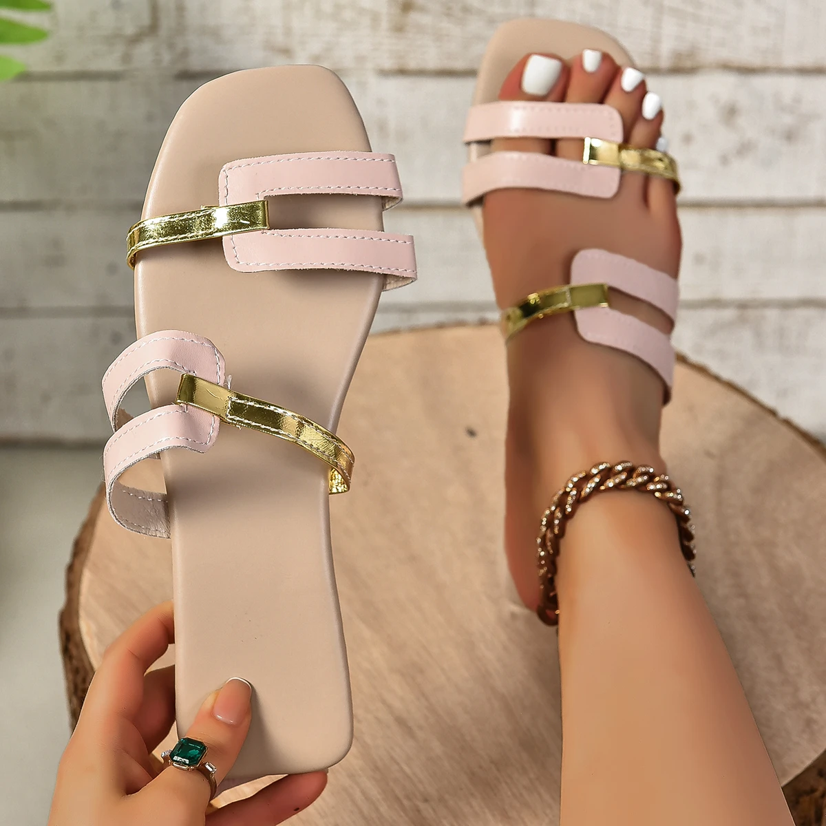 Frauen Hausschuhe Sommer Flache Sandalen Elegante Plus Größe Kleid Schuhe für Frauen Neue Trend Mode Leichte Hausschuhe Slides Frauen