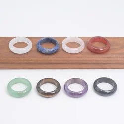 Simple Healing Crystal Band Rings Natural Stone Quartz Agates Jaspers Dainty Finger Solid Ring Women Fashion Minimalist Jewelry