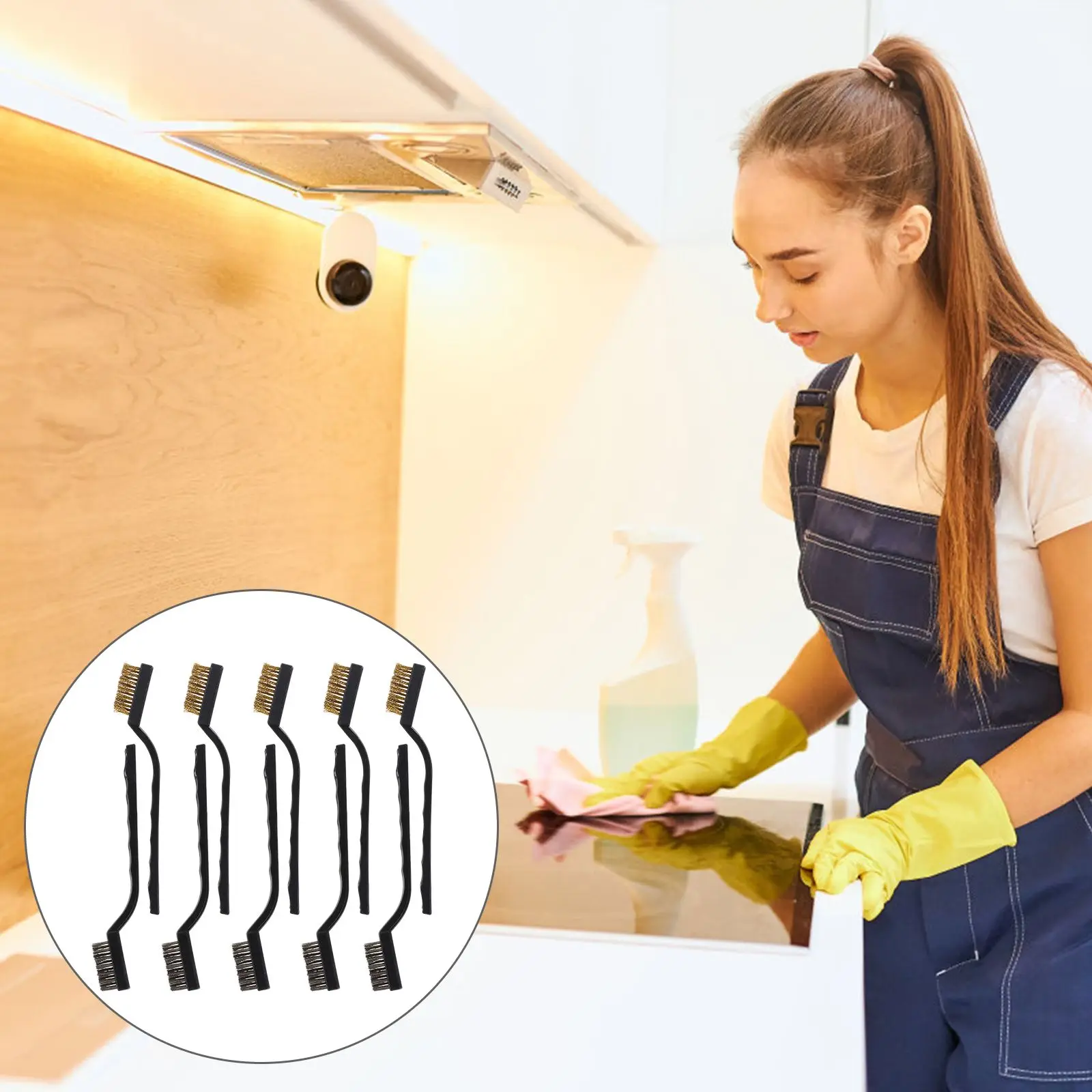 Wire Brush Set Cleaning Tools Long H Rust Remover Scrubber Curved Design Storage Hole Terminal Cleaner Brass Steel