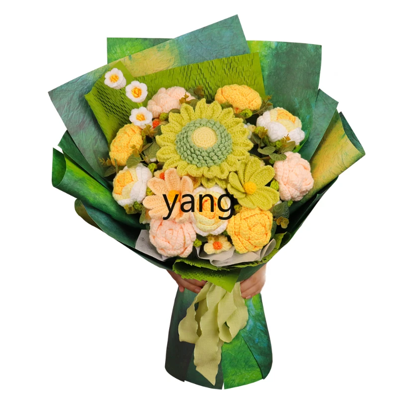 

Yjq oil painting style knitted sunflower bouquet hand-woven wool flower birthday gift for friends and girlfriends