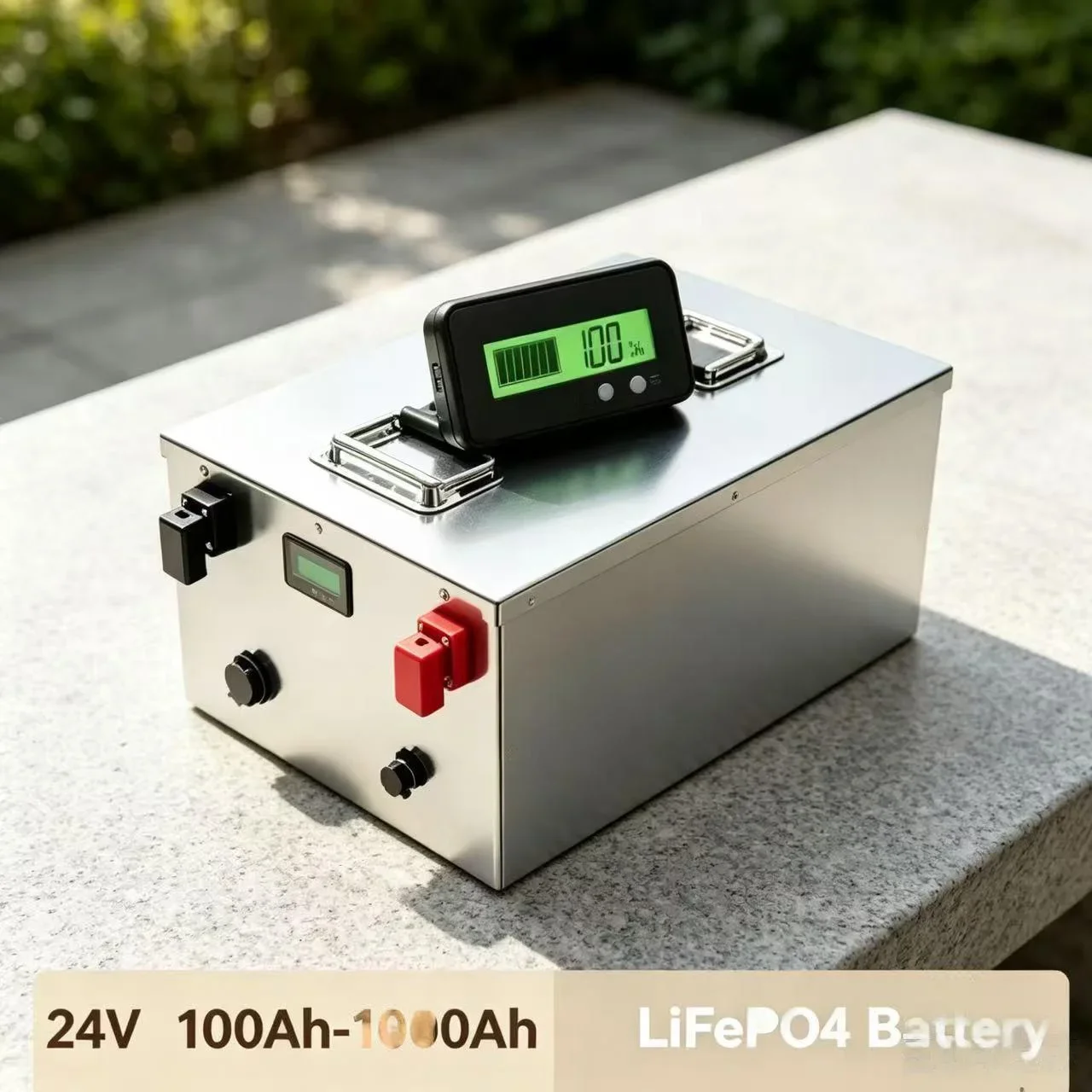 24V High Capacity LiFePO4 Battery Pack 100Ah to 1000Ah Built-In BMS LCD Screen Metal Housing for RV Solar System Camper Power Su