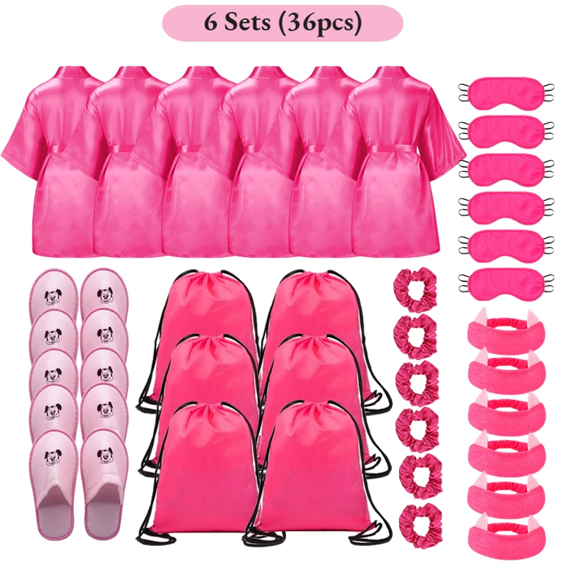 72/6 stuks satijnen badjassen spa-feest voor meisjes DIY slaapjapon kimono badjas slaapfeestje cadeautjes met cadeauzakjes en pantoffels voor verjaardag