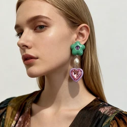 New Cute Love Heart Drop Earrings For Girls Trendy Lovely Acrylic Resin Pearls Star Shaped Dangle Earrings Accessories