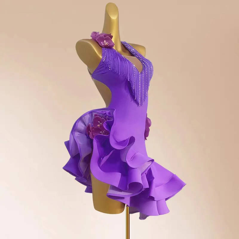 2025 ใหม่เต้นรําบอลรูม Professional ชุดเดรสหญิงละตินเต้นรํา Fringed เครื่องแต่งกายเด็กมาตรฐานแห่งชาติ Latin Dance 12661